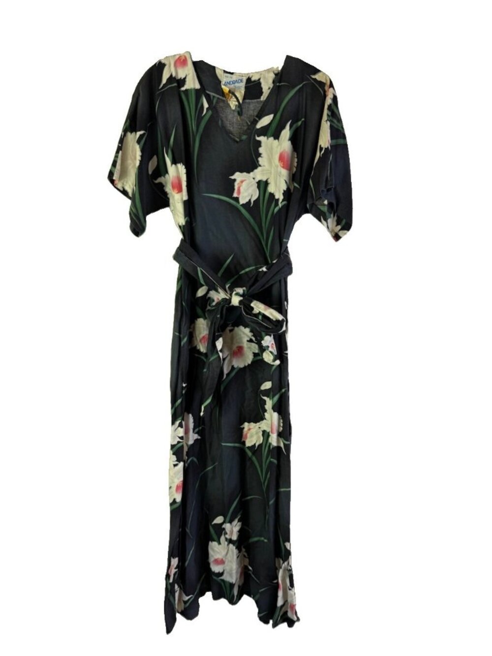 Vintage 80s Andrade Hawaiian Floral Maxi MuMu Dress USA